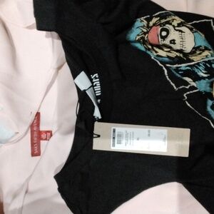 L Saks Pink top and Guns Rose's XL top
